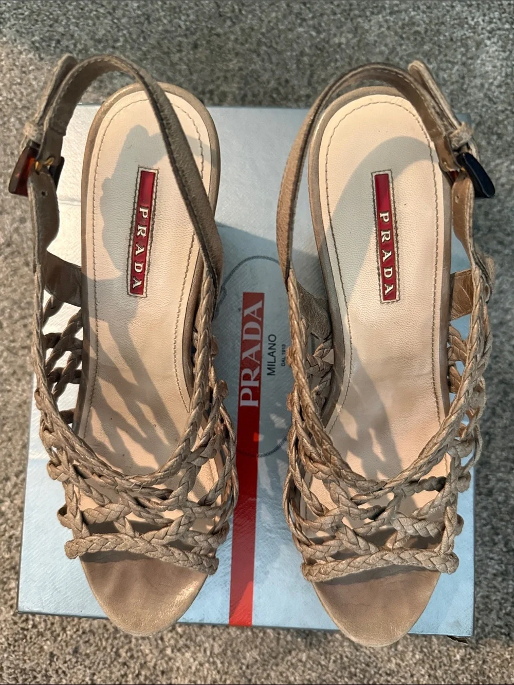 Prada Braided Leather Wedge Espadrille Sandals EU 40 Box & Dust Bag Inc